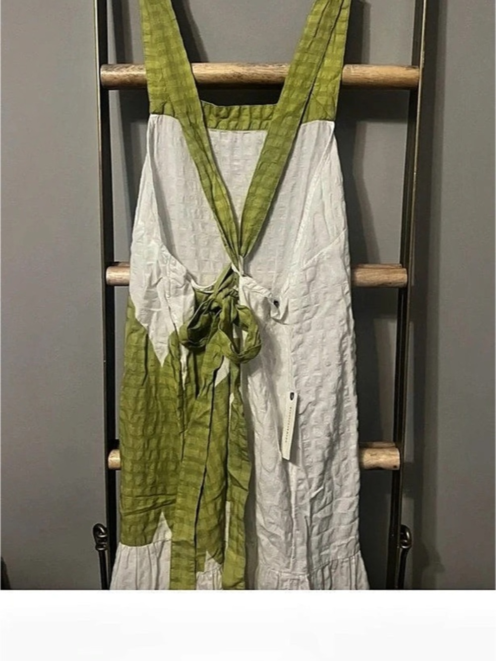 White & Green Open Back Maxi Dress - Picture 4 of 4